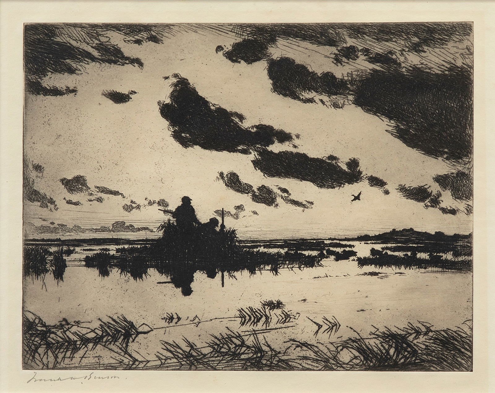 Frank W. Benson (1862-1951), The Gunner's Blind: Frank W. Benson (1862-1951) The Gunner's Blind, 1921 signed "Frank W. Benson" lower left etching, 8 by 9 3/4 in. Paff #204, edition of 150 framed, 16 1/2 by 18 in.