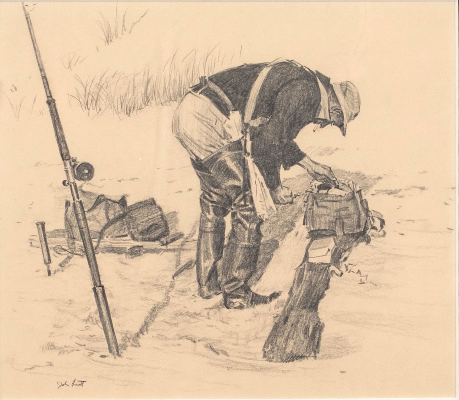 John Walter Scott (1907-1987), Two Fishing Drawings: John Walter Scott (1907-1987) Two Fishing Drawings each pencil drawing, 8 by 9 in. Choosing the Lure, Saltwater signed "John Scott" lower left Choosing the Lure, Freshwater signed "J.S." lower right T