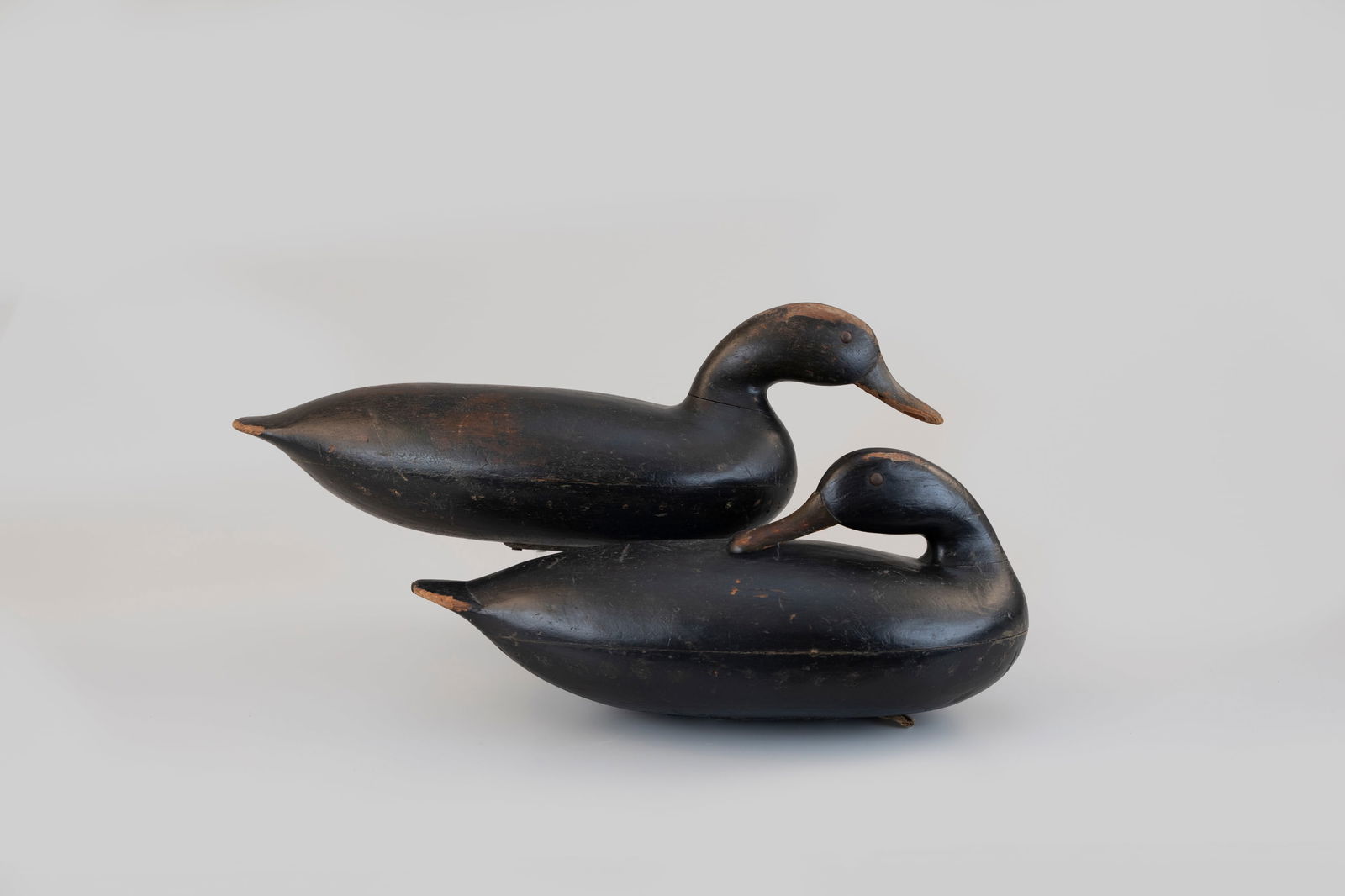 The Will-Hunter Blair Black Duck Pair by John Blair Sr. (1843-1929): The Will-Hunter Blair Black Duck Pair John Blair Sr. (1843-1929) Philadelphia, PA, c. 1870 18 in. long These rigmates represent the most dynamic Blair pair known to exist. Blair swimmers do occasional
