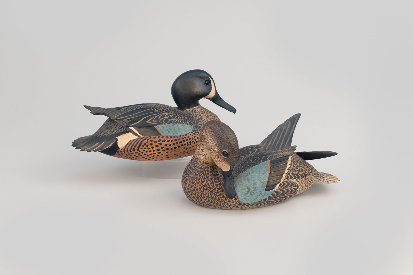 The Johnson-Ward Blue-Winged Teal Pair by The Ward Brothers: The Johnson-Ward Blue-Winged Teal Pair The Ward Brothers Lemuel T. (1896-1984) and Stephen (1895-1976) Crisfield, MD, 1962 10 1/2 in. long "Made Special for Lloyd Johnson" is painted on the