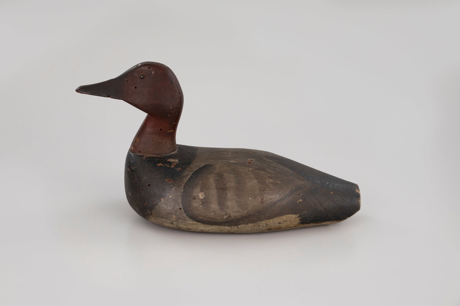 Gardiner High-Head Canvasback by Edmund G. Gardiner (1844-1923): Gardiner High-Head Canvasback Edmund G. Gardiner (1844-1923) Norwalk, OH, c. 1860 16 1/2 in. long In "Ohio Decoys," Jeff and Joyce Hay refer to this exact carving and the unique rigging system it feat