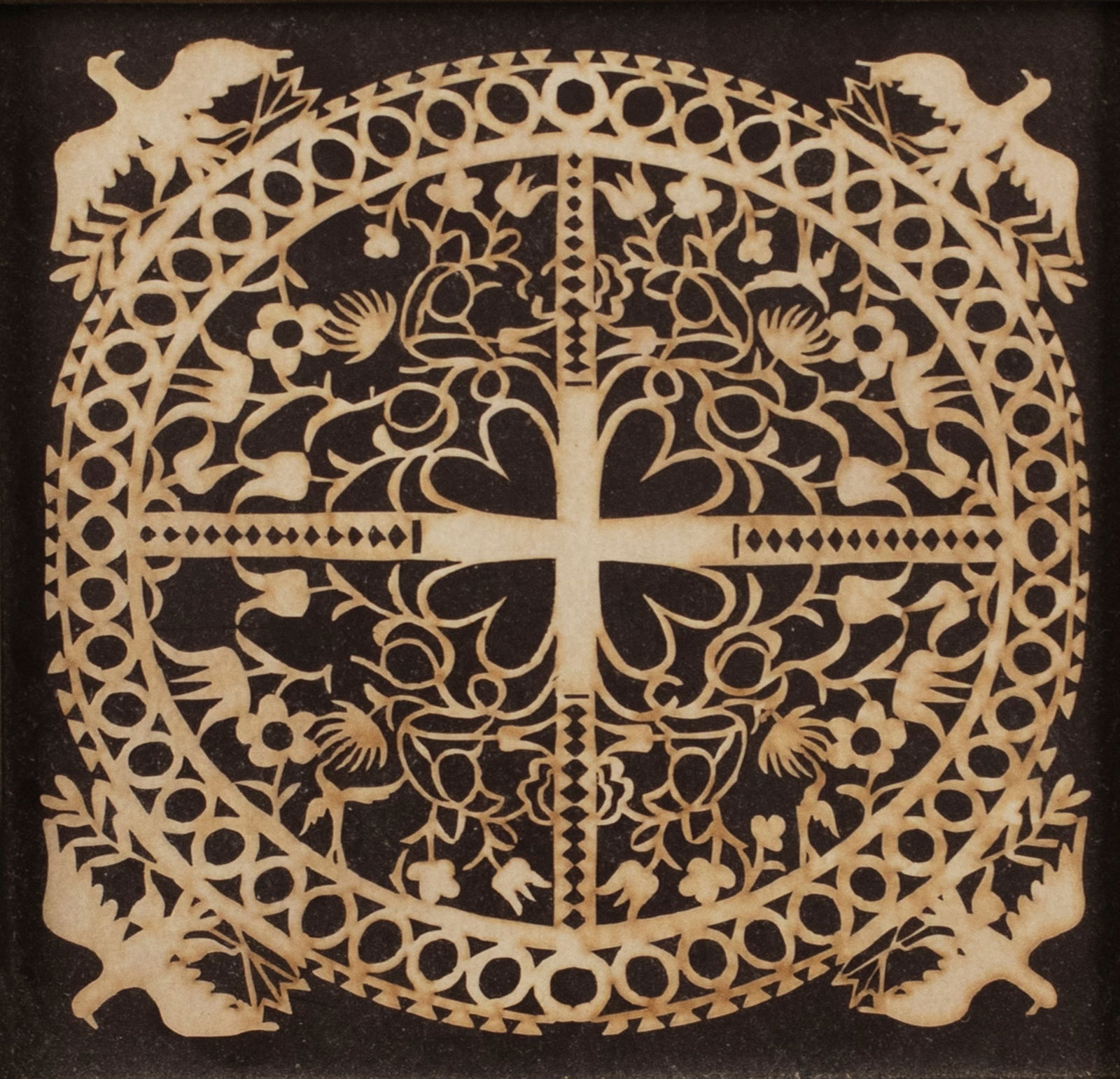 Scherenschnitte Paper Cutting, Pattern with Eagles: Scherenschnitte Paper Cutting Pattern with Eagles paper, 7 by 7 in. "Scherenschnitte" is the German term for a folk art medium in which paper is cut to create intricate patterns and traditional