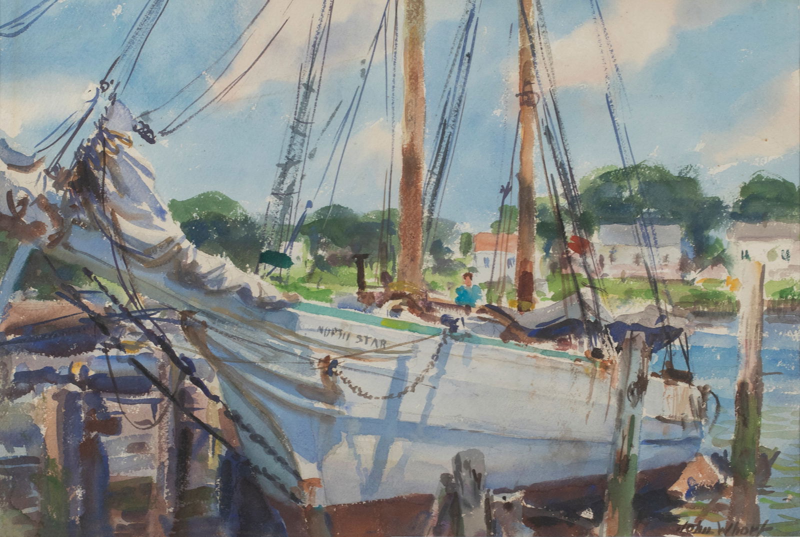 John Whorf (1903-1959), North Star at Dock: John Whorf (1903-1959) North Star at Dock signed "John Whorf" lower right watercolor, 14 by 21 in. Born in Winthrop, Massachusetts, John Whorf spent many years painting the seascapes around