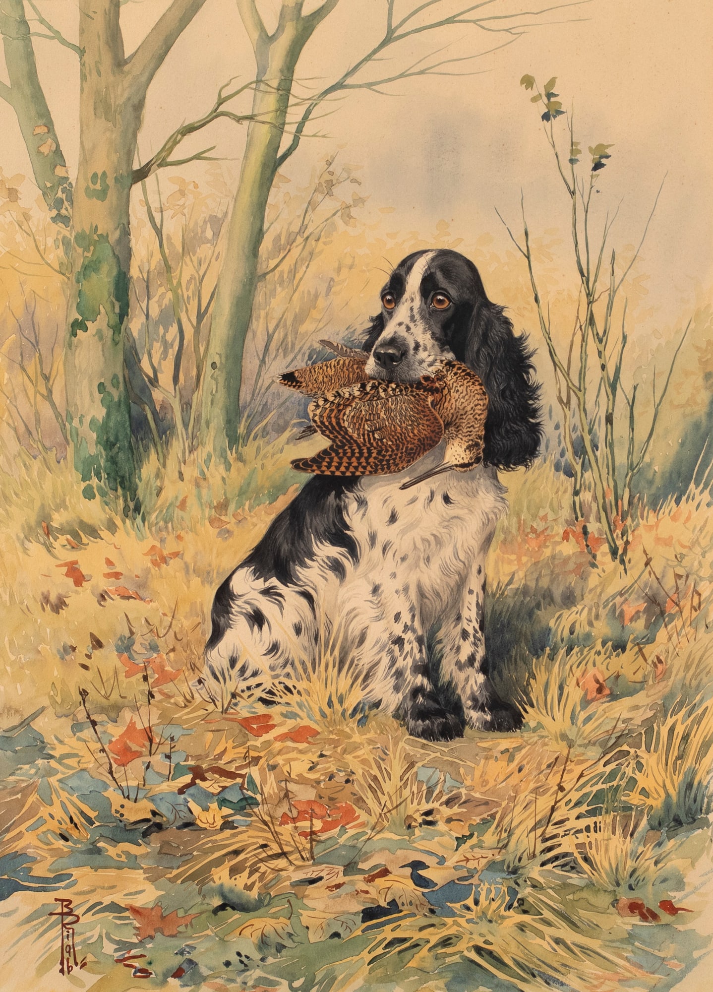 Boris Riab (1898-1975), Spaniel with Woodcock (1 of 3)