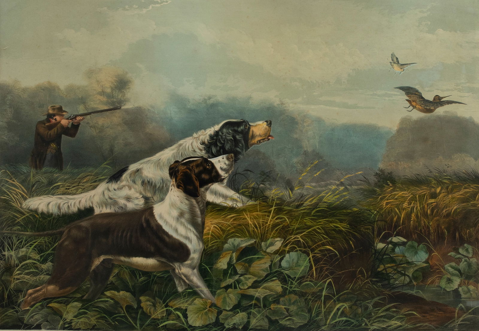 after Arthur Fitzwilliam Tait (1819-1905),: after Arthur Fitzwilliam Tait (1819-1905) lithograph, 18 3/4 by 26 3/4 in. American Field Sports - A Chance for Both Barrels, c. 1857 Currier and Ives (1857-1907) printed "Painted by A.F. Tait, on sto