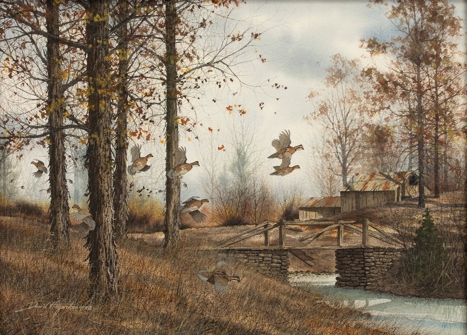 David A. Hagerbaumer (1921-2014), Quail in Flight (1 of 3)