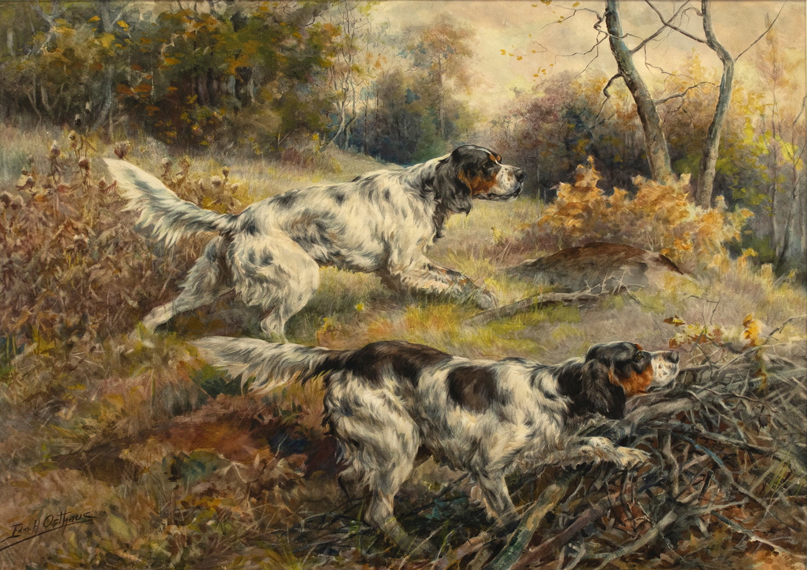 Edmund Henry Osthaus (1858-1928), Pair of Setters in an Autumn Landscape (1 of 4)