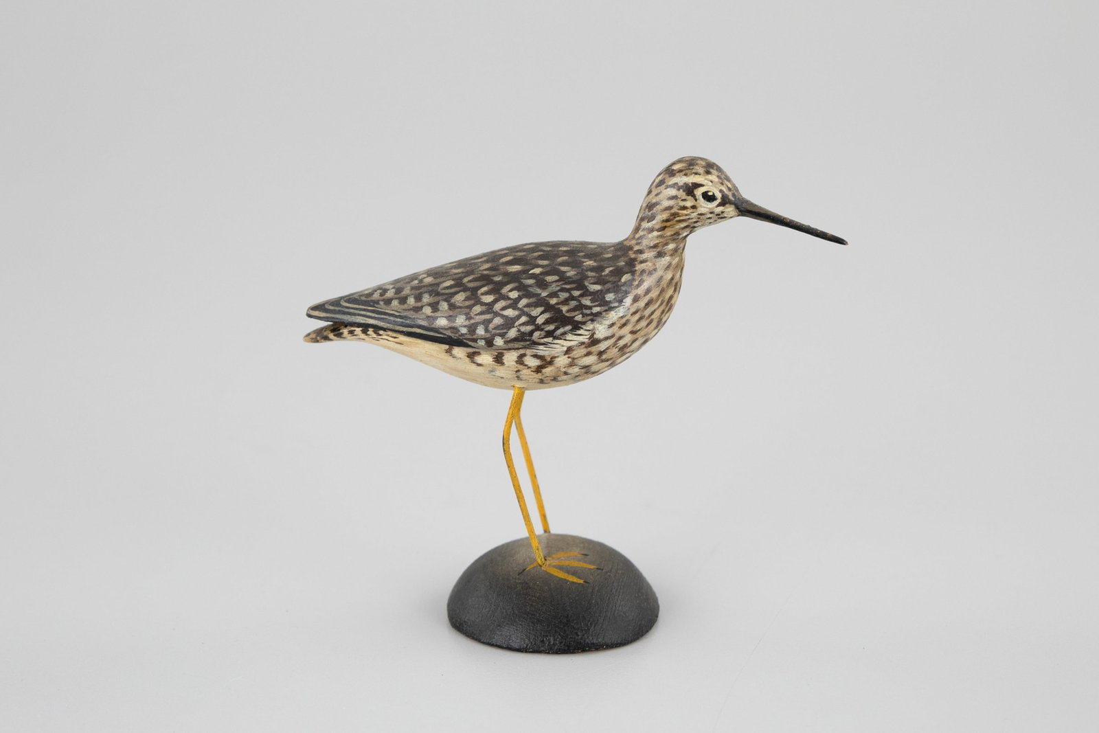 Miniature Greater Yellowlegs by A. Elmer Crowell (1862-1952): Miniature Greater Yellowlegs A. Elmer Crowell (1862-1952) East Harwich, MA, c. 1930 4 1/2 in. long Signed with the rectangular stamp. Original paint with light wear.
