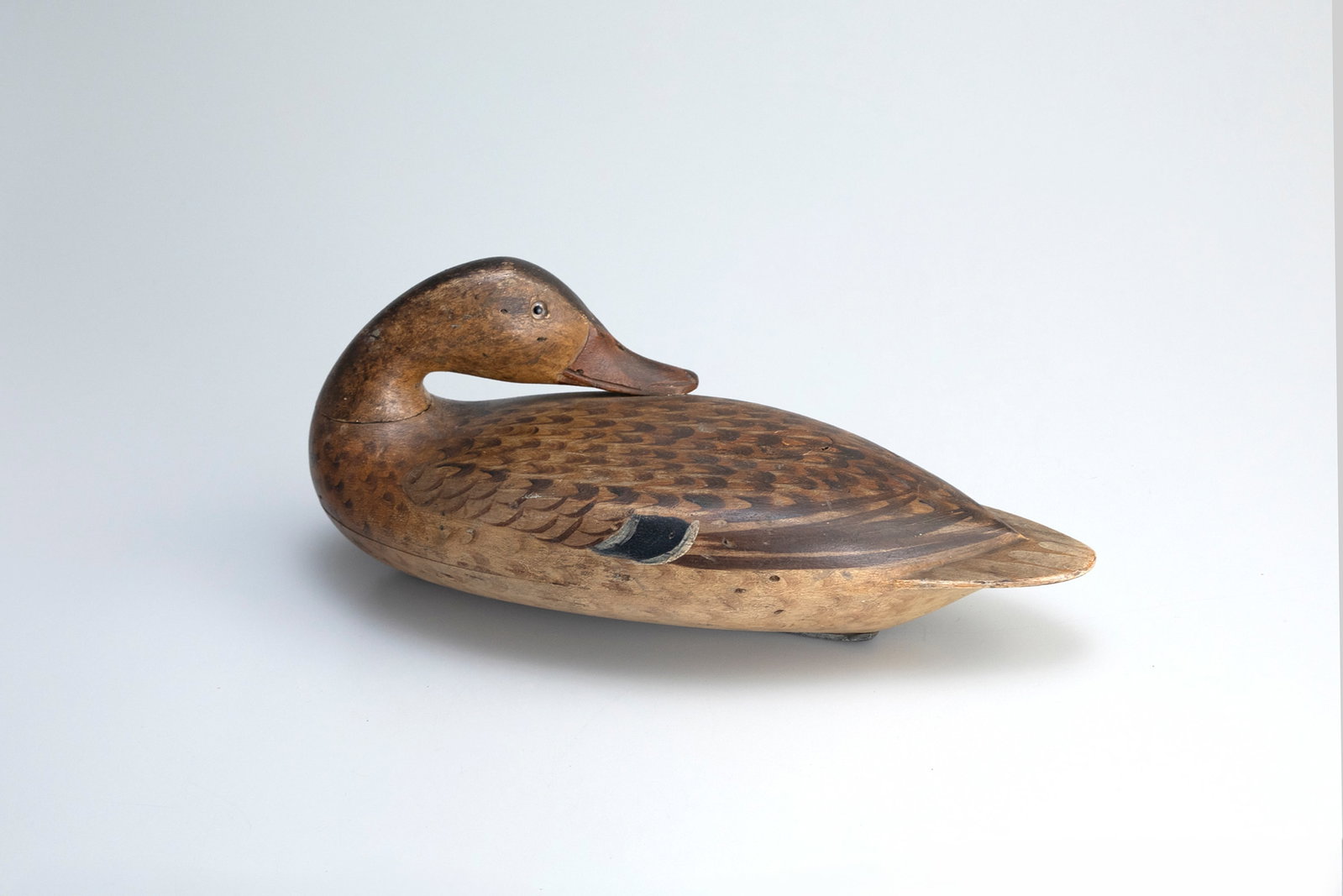 The "Masterworks" Elliston Preening Mallard by Robert Elliston (1847-1925): The "Masterworks" Elliston Preening Mallard Robert Elliston (1847-1925) Bureau, IL, c. 1890 14 1/2 in. long painted by Catherine Elliston (1858-1953) While discussing this decoy in the 2005