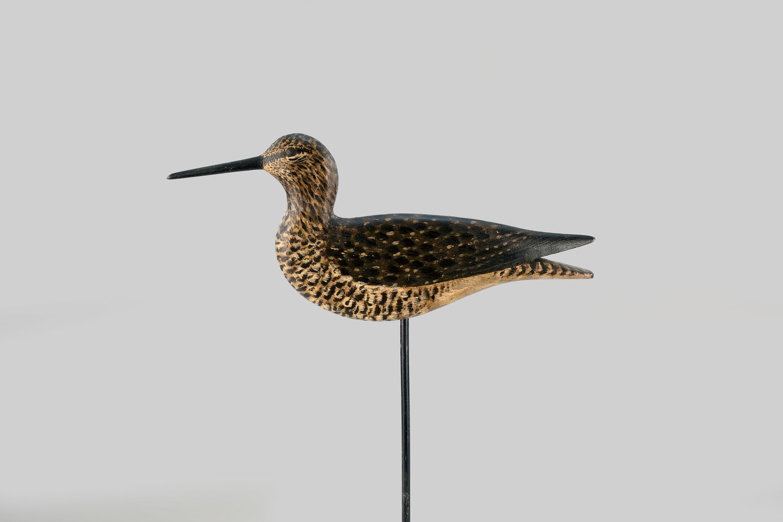 Sherer Rig Willet Silhouette by A. Elmer Crowell (1862-1952): Sherer Rig Willet Silhouette A. Elmer Crowell (1862-1952) East Harwich, MA, c. 1910 12 1/4 in. long A life-size, tack-eye, silhouette decoy exhibiting the finest aspects of Crowell's shorebird paint. 