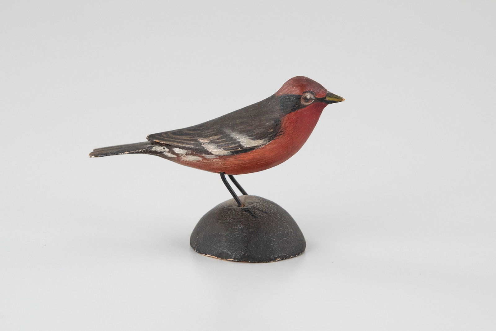 Early Miniature Vermillion Flycatcher by A. Elmer Crowell (1862-1952): Early Miniature Vermillion Flycatcher A. Elmer Crowell (1862-1952) East Harwich, MA, c. 1923 2 1/2 in. long Lots 362 through 373 are from a single set that has remained in the family since they were a