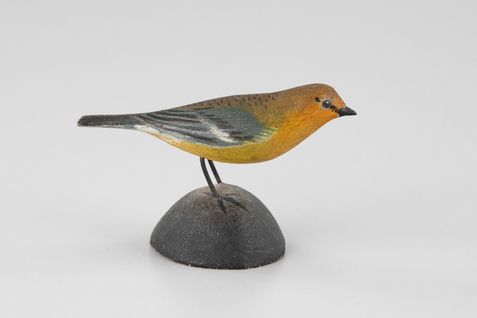 Early Miniature Prothonotary Warbler by A. Elmer Crowell (1862-1952): Early Miniature Prothonotary Warbler A. Elmer Crowell (1862-1952) East Harwich, MA, c. 1923 2 1/2 in. long Lots 362 through 373 are from a single set that has remained in the family since they were ac