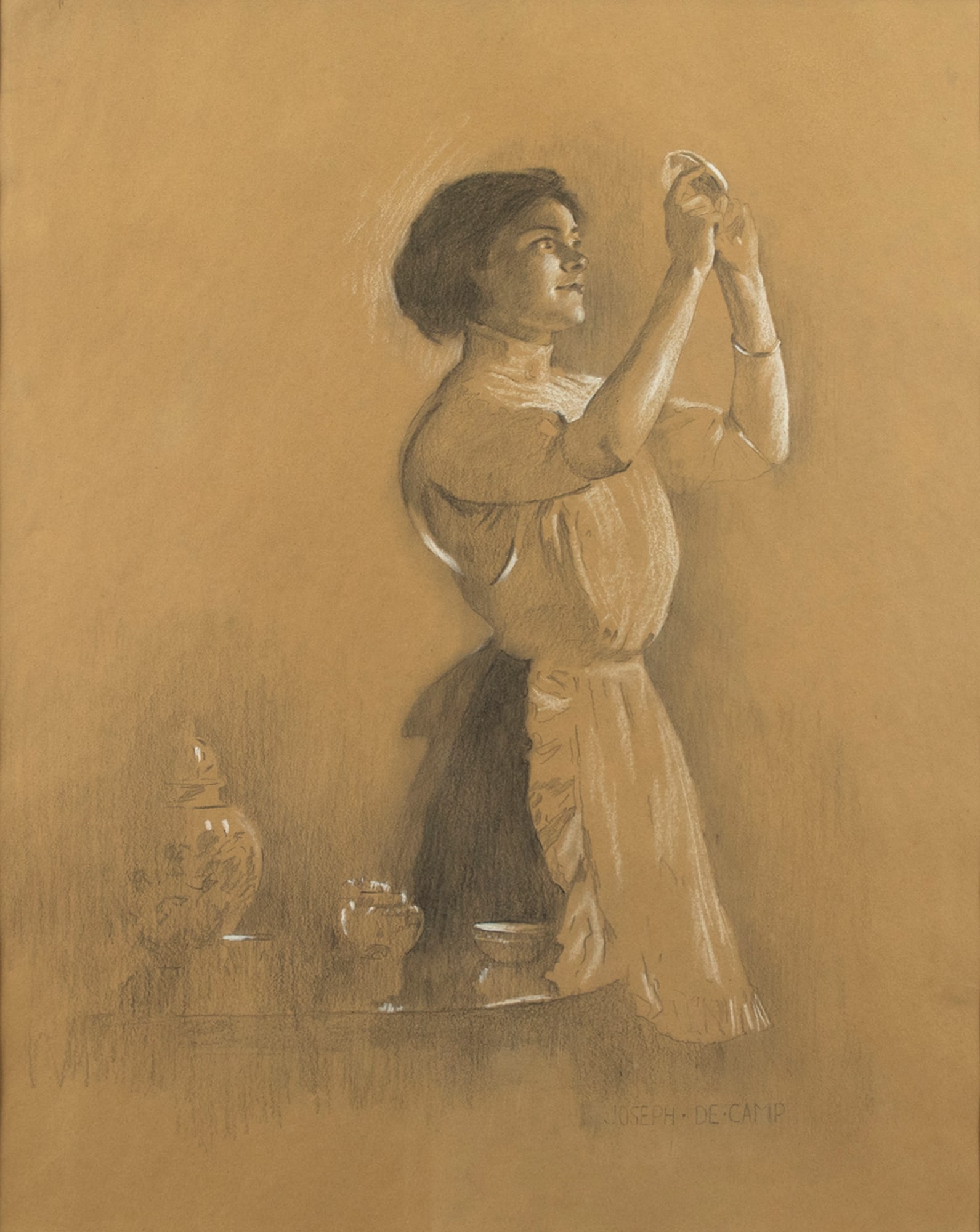 Joseph Rodefer DeCamp (1858-1923), The Blue Cup Study: Joseph Rodefer DeCamp (1858-1923) The Blue Cup Study, c. 1909 signed "Joseph De Camp" lower right pencil, gouache on paper, 21 1/4 by 16 One of the most recognizable of DeCamp's paintings, "The Blue