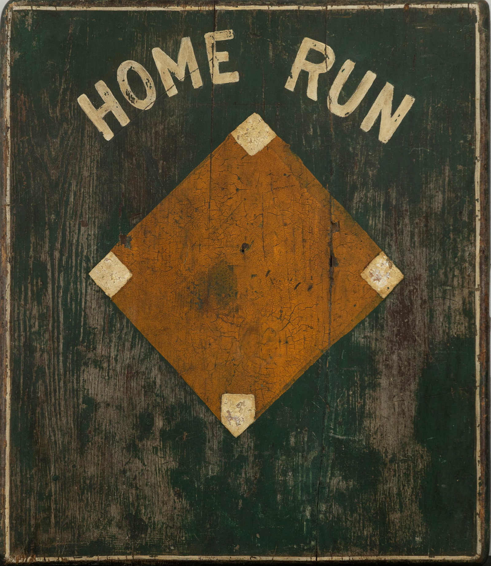 Baseball "Home Run" Board: Baseball "Home Run" Board 23 by 20 in. A painted board with a baseball diamond and "Home Run" across the top, possibly from a carnival game. One of several fine pieces of sports-themed folk art from
