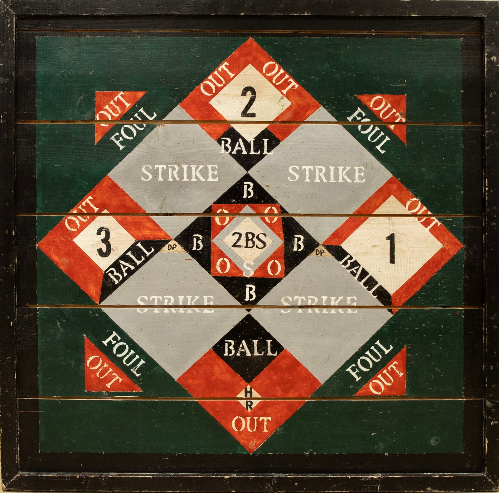 Large Baseball Dartboard: Large Baseball Dartboard 48 by 48 in. A large baseball-themed gameboard with painted sections allowing players to play the great American sport using darts. The design is excellent, with a tight
