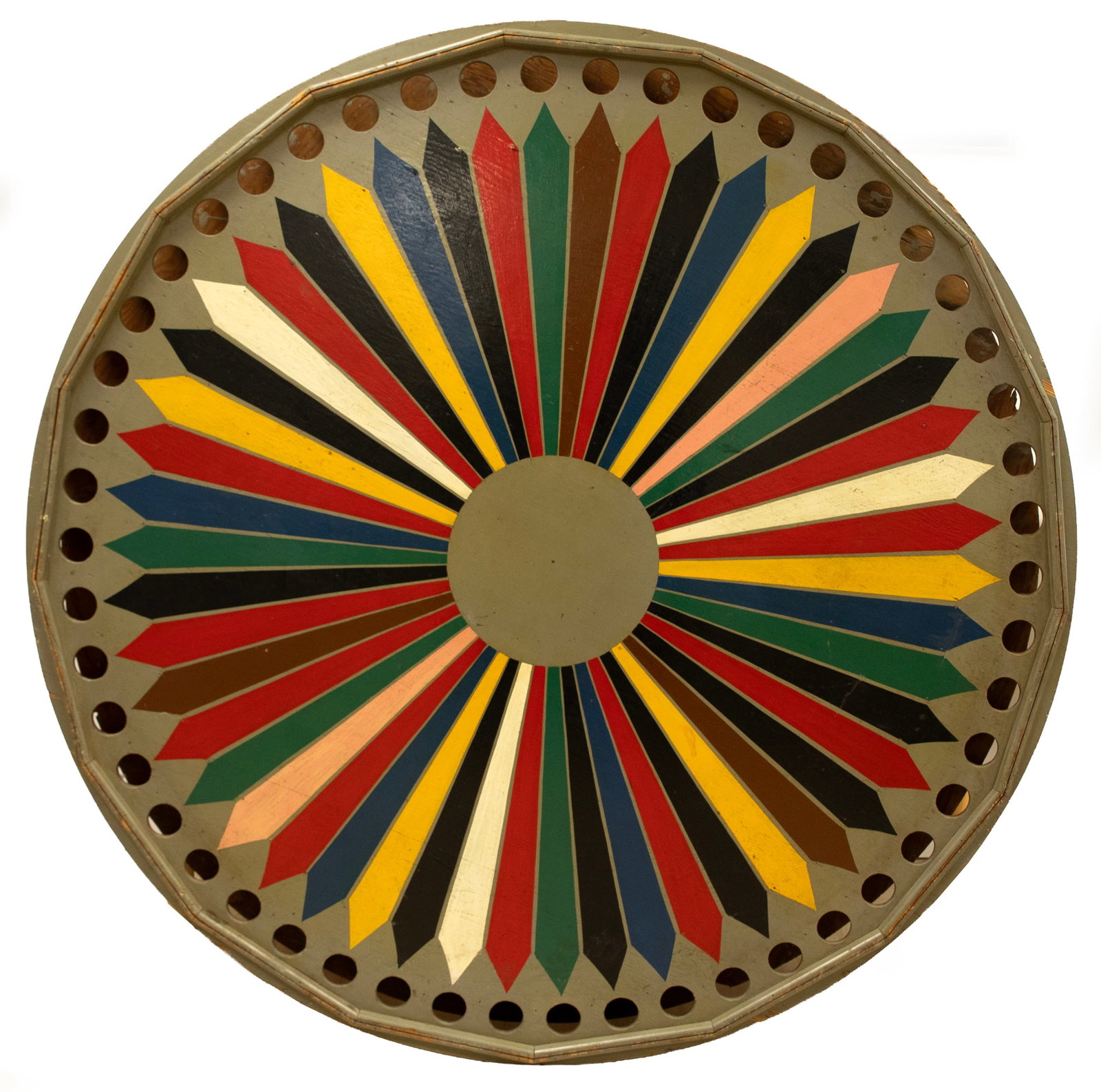 Large Rainbow Mouse Wheel: Large Rainbow Mouse Wheel 59 1/2 in. diameter, 5 1/4 in thick Carnival goers would gather around this mouse wheel, place their bets on a color, and then a live mouse would be released onto the center