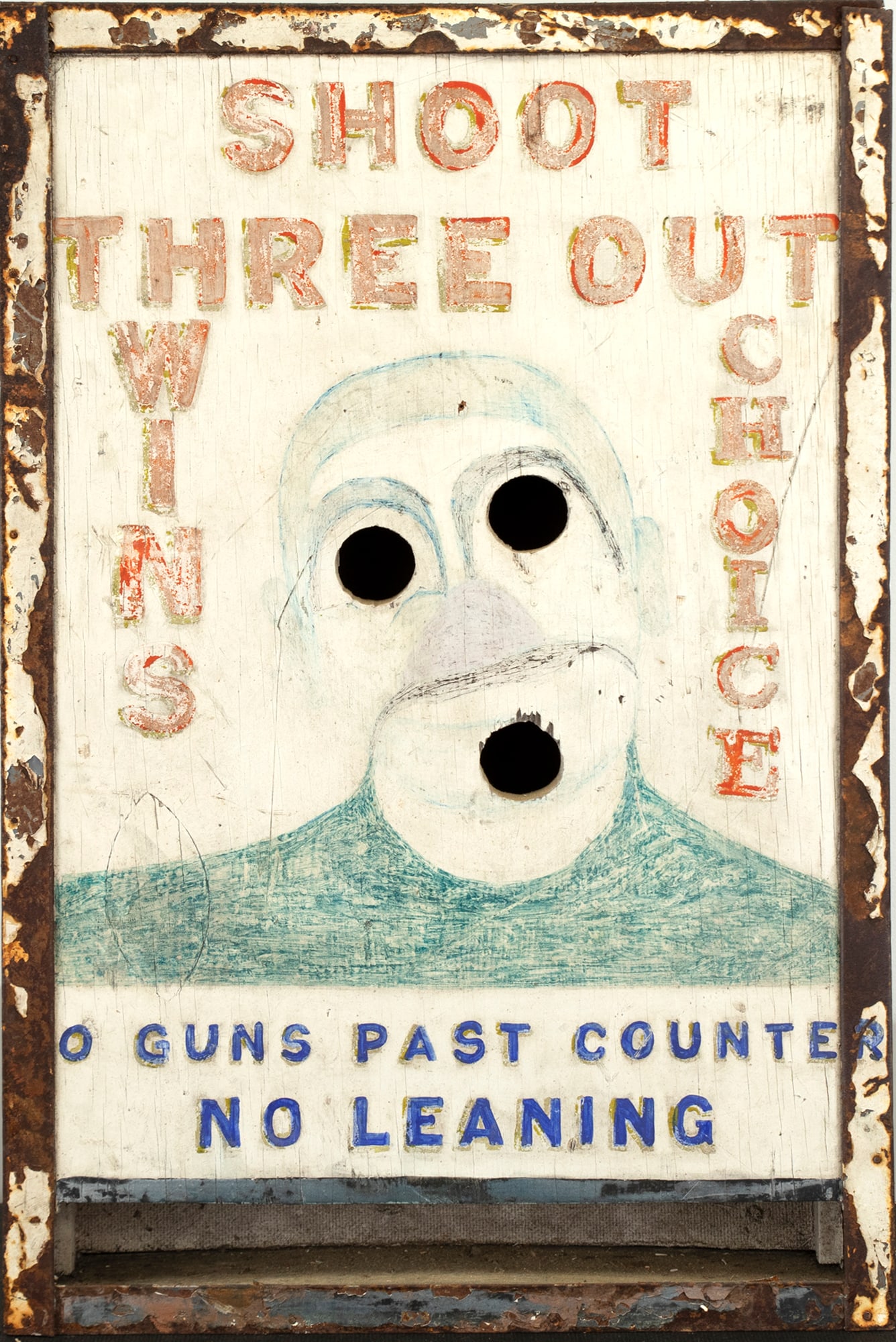 "Shoot Three Out" Carnival Game: "Shoot Three Out" Carnival Game Early-20th Century 23 3/4 by 17 1/4 by 7 in. This carnival game was prominently displayed by Bruce and Doranna Wendel in their 2024-2025 exhibit at the Museum of