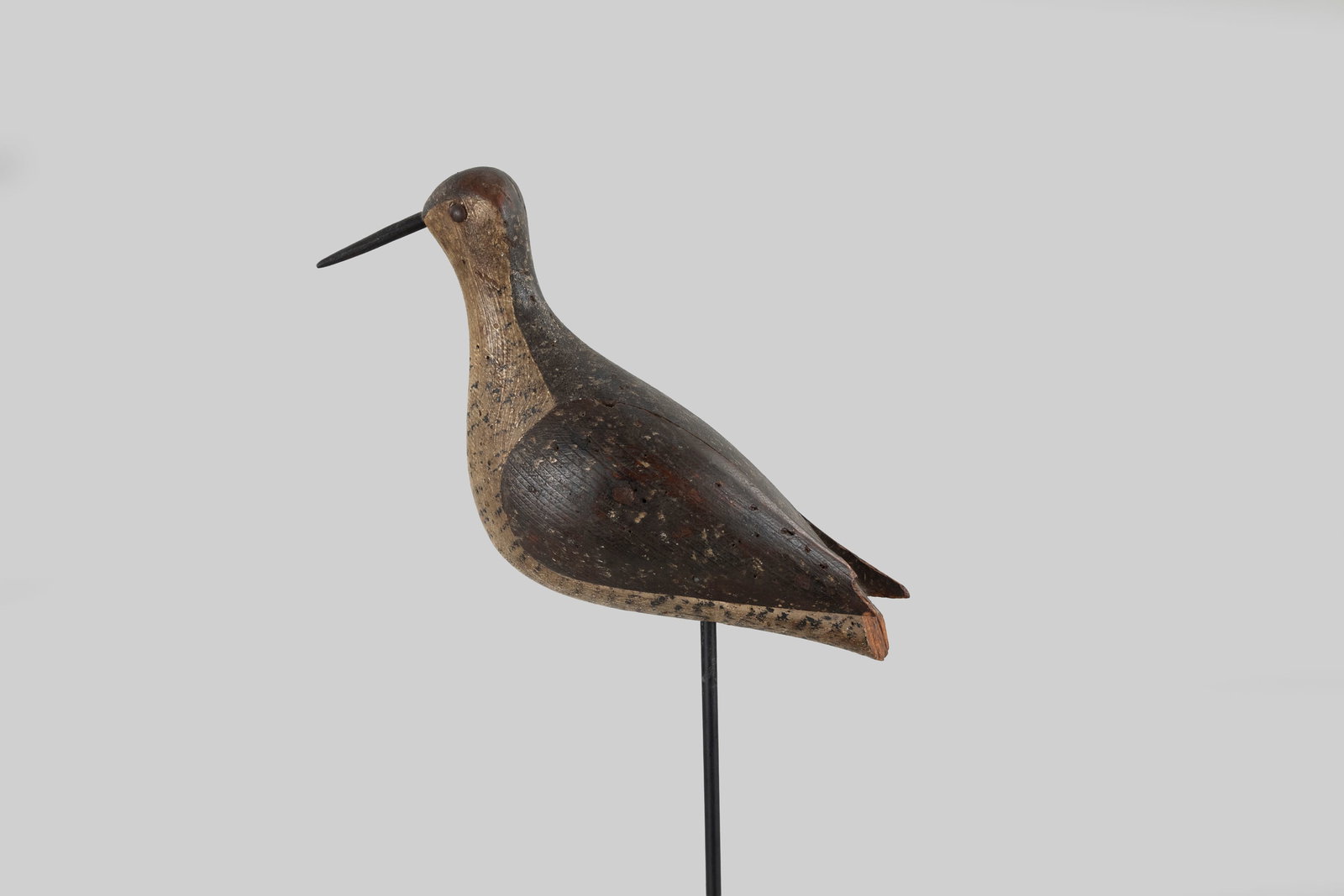 Three-Piece Yellowlegs: Three-Piece Yellowlegs South Shore, MA, c. 1880 11 in. long A three-piece bird with applied wings and paint that appears to be by Joseph Lincoln. Original paint with gunning wear and old loss to tail