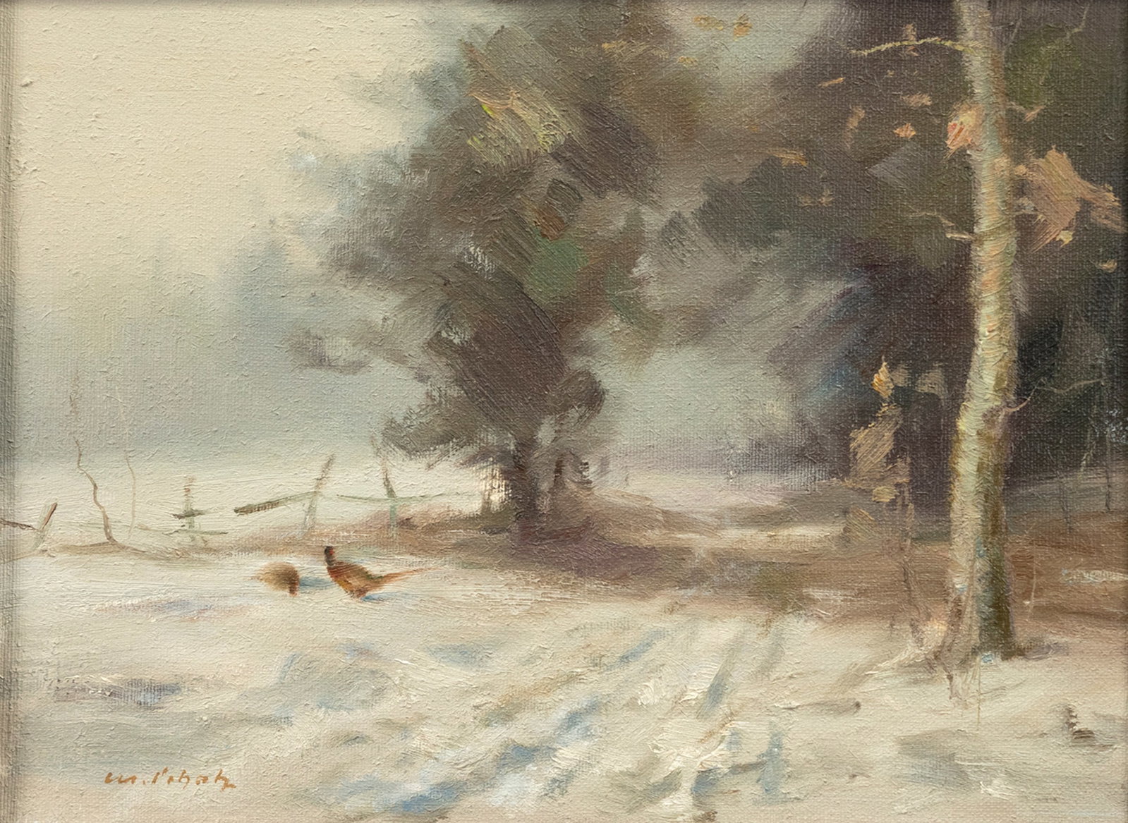 Manfred Schatz (German, 1925-2004), Pheasants in Snow (1 of 3)