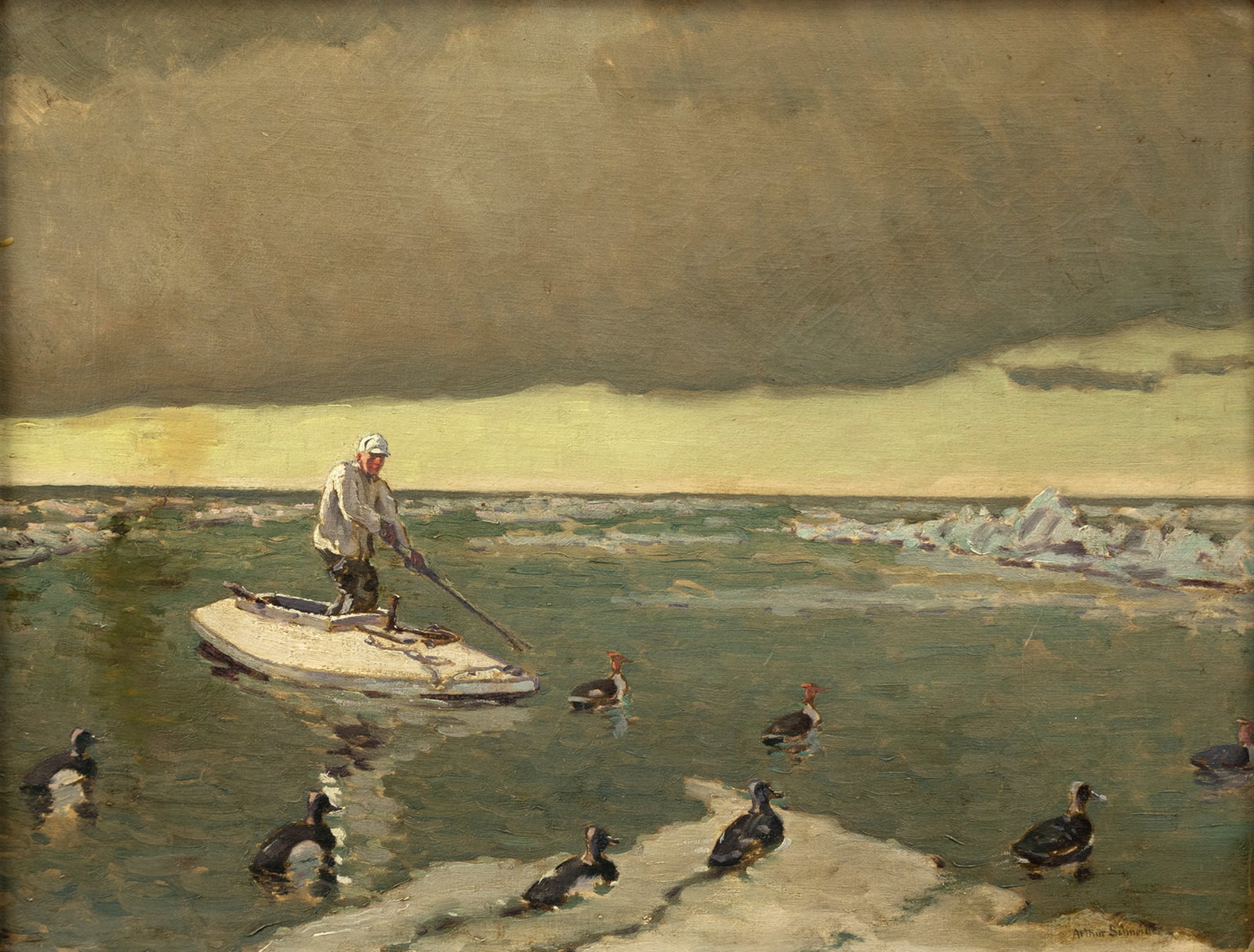 Arthur Schneider (1866-1942), Decoys Caught in Moving Ice (1 of 3)