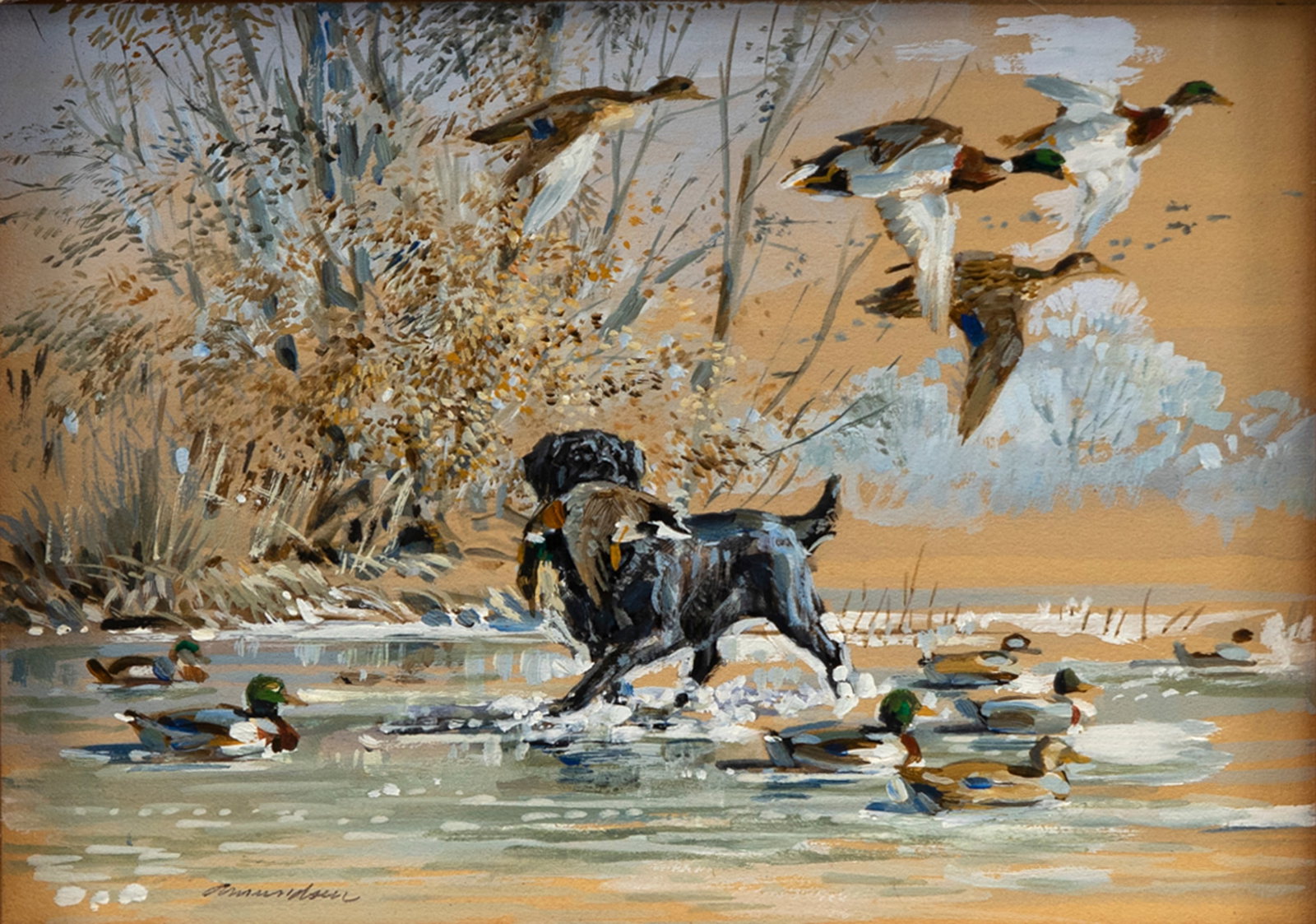 Richard Amundsen (1928-1997), Black Lab with Mallards (1 of 3)