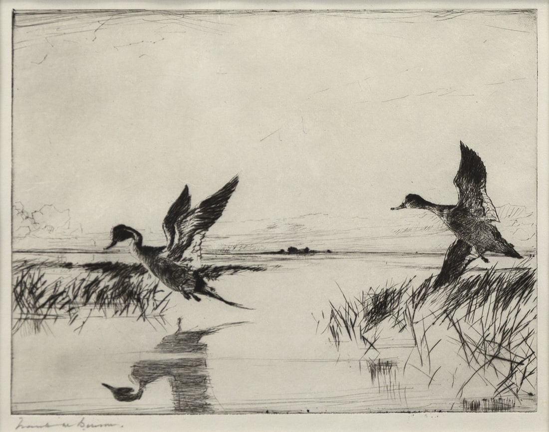 Frank W. Benson (1862-1951), Pair of Pintails: Frank W. Benson (1862-1951) Pair of Pintails, 1930 signed "Frank W. Benson" lower left drypoint, 8 by 10 in. Paff #294, edition of 150 framed, 16 3/4 by 18 3/4 in.