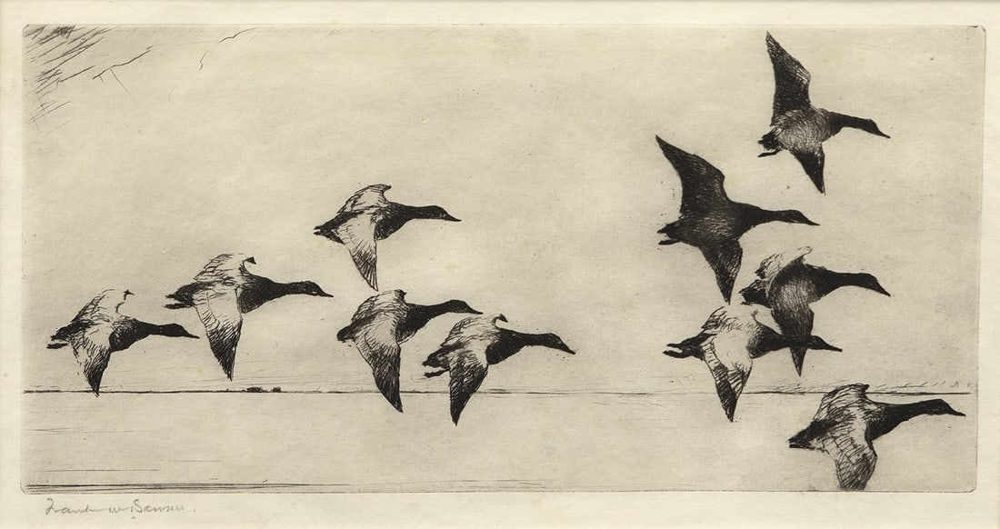 Frank W. Benson (1862-1951), Canvasbacks: Frank W. Benson (1862-1951) Canvasbacks, 1926 signed "Frank W. Benson" lower left etching, 5 3/4 by 11 3/4 in. Paff #261, edition of 150 framed, 14 1/2 by 20 1/4 in.