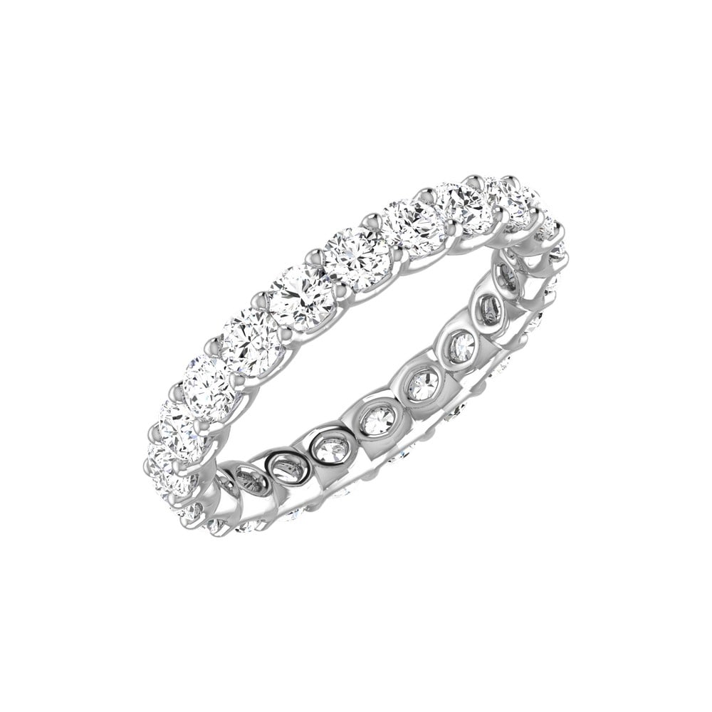 18kt White Gold Round cut 1.89ct Diamond Eternity band: Gold Content: 18kt White Gold Size (US): 7 Gold Weight in gram (approximate): 3.04 Shape of Diamonds: Round # of diamonds Including Center: 21 Size Range of Diamonds: 0.09-0.10ct Color Range : G