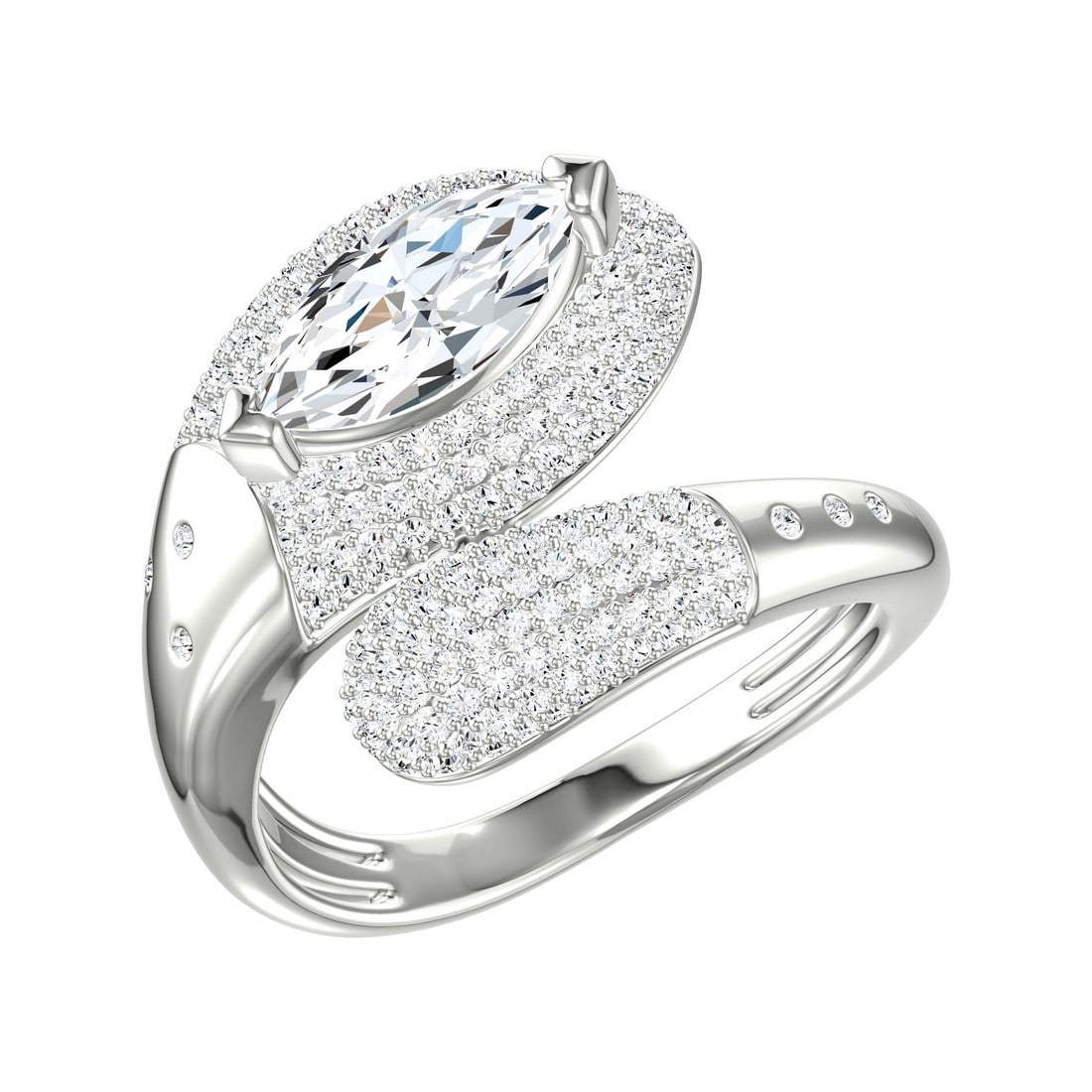 18K White Gold 1.45 tcw Natural Diamond Ring: Gold Type: 18K White Gold Approximate Total Gold Weight (gm): 4.68 Natural Diamond Shape(s): Round/Marquise Total Natural Diamond Weight: 1.45 carat No. of Natural Diamonds: 198 Color of Nat