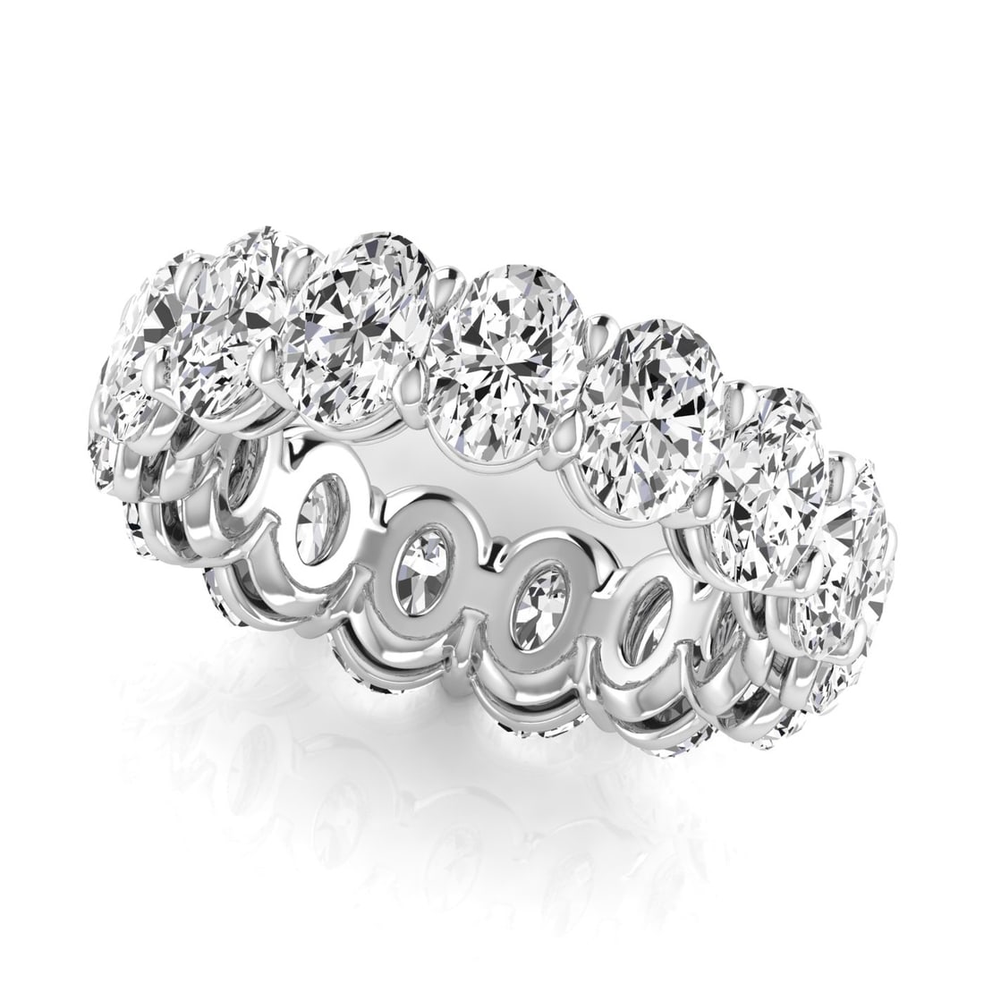14k White Gold 8.70 ct Oval Cut Diamond Eternity Band: All Diamond are GIA graded and come with GIA certificates for each Diamond Gold Content: 14k White Gold Diamond cut Shape: Oval Diamond size and carat range: 0.50-0.53 Clarity Range: VS Colo