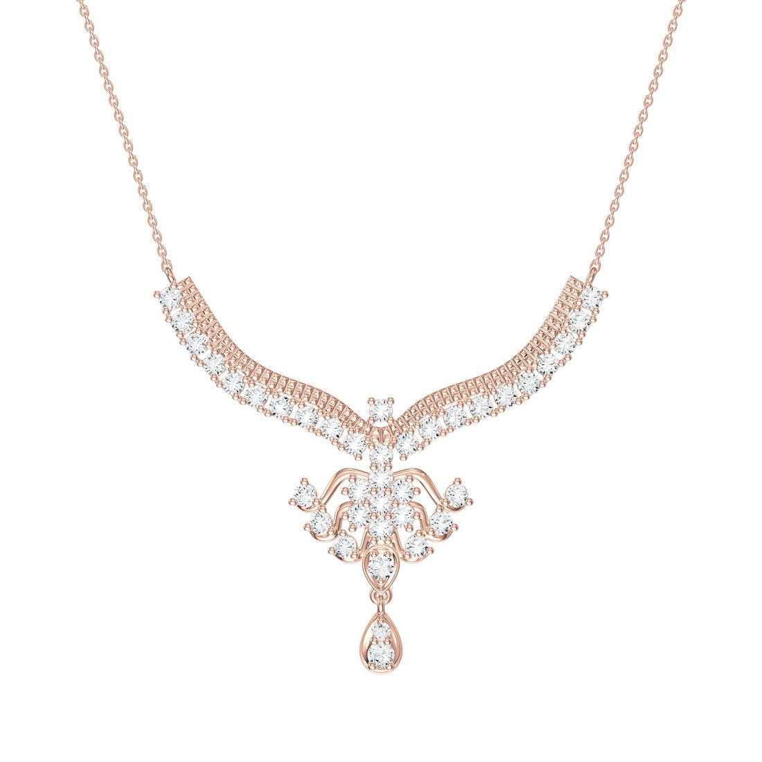 18K Pink Gold 1.36 tcw Natural Diamond Pendant: Gold Type: 18K Pink Gold Approximate Total Gold Weight (gm): 5.85 Natural Diamond Shape(s): Round Total Natural Diamond Weight: 1.36 carat No. of Natural Diamonds: 38 Color of Natural Diamon