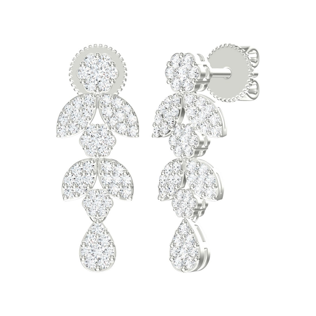 18K White Gold 1.07 tcw Natural Diamond Earrings: Gold Type: 18K White Gold Approximate Total Gold Weight (gm): 3.99 Natural Diamond Shape(s): Round Total Natural Diamond Weight: 1.07 carat No. of Natural Diamonds: 120 Color of Natural Diam