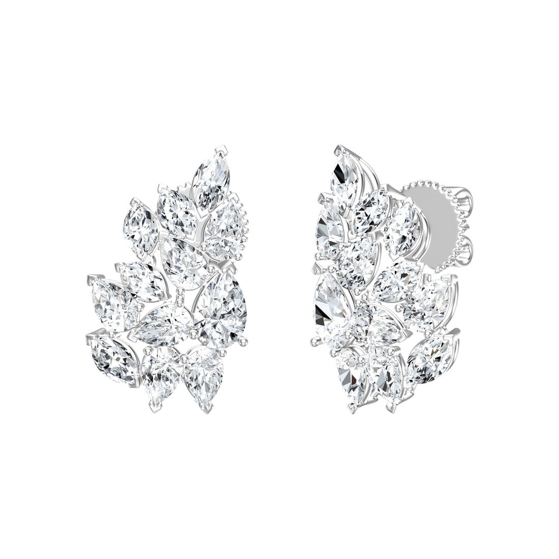 18K White Gold 2.81 tcw Natural Diamond Earrings: Gold Type: 18K White Gold Approximate Total Gold Weight (gm): 3.19 Natural Diamond Shape(s): Marquise/Pear Total Natural Diamond Weight: 2.81 carat No. of Natural Diamonds: 24 Color of Natur
