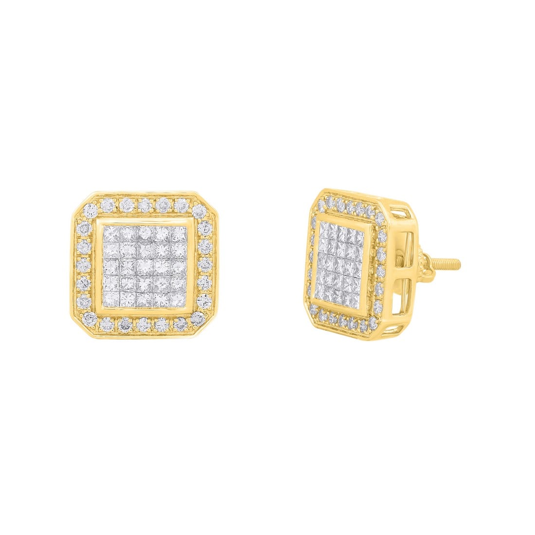 14K Yellow Gold 1.67 tcw Natural Diamond Earrings: Gold Type: 14K Yellow Gold Approximate Total Gold Weight (gm): 5.12 Natural Diamond Shape(s): Princess/Round Total Natural Diamond Weight: 1.67 carat No. of Natural Diamonds: 98 Color of Nat