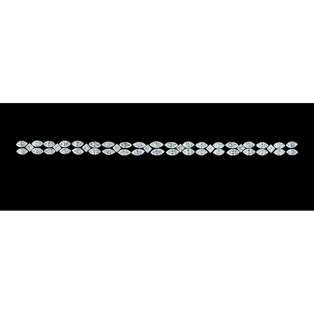 15.17 ct Princess & Marquise Cut Diamond Tennis Bracelet Layout Set: COMPLIMENTARY SETTING All Diamond Layouts are GIA graded and come with GIA certificates for each Diamond Diamond cut Shape: Princess & Marquise Diamond size and carat range: 0.30-0.40 Clarity R