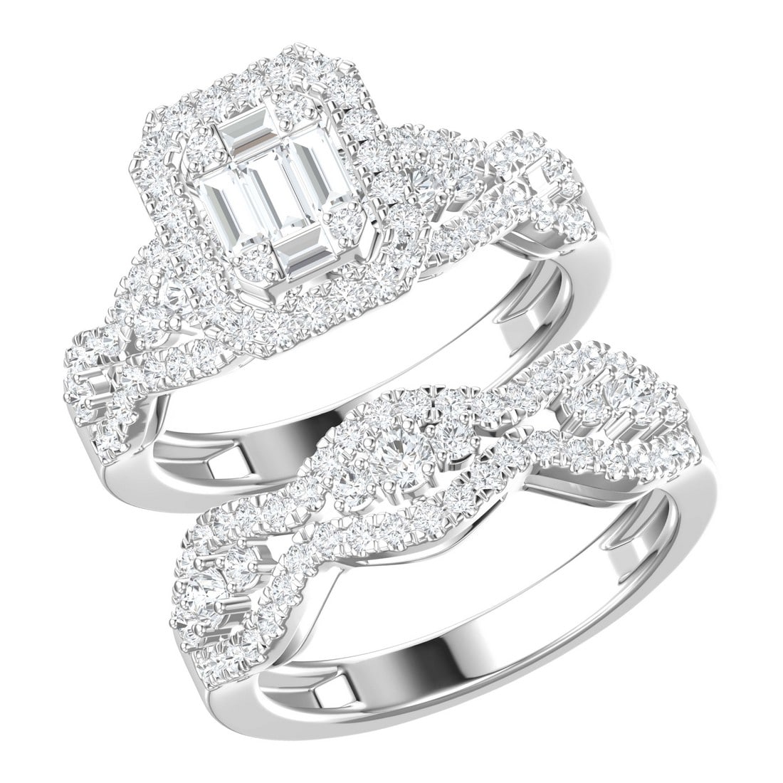 18K White Gold 1.40 tcw Natural Diamond Wedding Set Ring: Gold Type: 18K White Gold Approximate Total Gold Weight (gm): 5.66 Natural Diamond Shape(s): Round/Baguette Total Natural Diamond Weight: 1.40 carat No. of Natural Diamonds: 131 Color of Nat