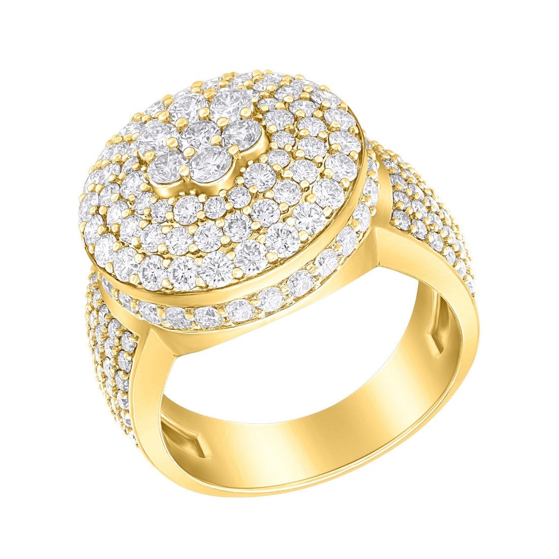 14K Yellow Gold 4.24 tcw Natural Diamond Ring: Gold Type: 14K Yellow Gold Approximate Total Gold Weight (gm): 15.20 Natural Diamond Shape(s): Round Total Natural Diamond Weight: 4.24 carat No. of Natural Diamonds: 171 Color of Natural Di