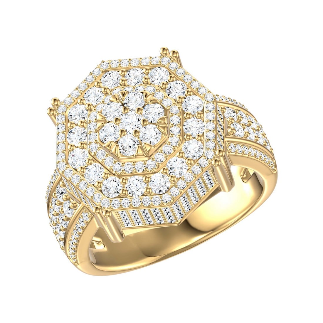 14K Yellow Gold 2.84 tcw Natural Diamond Ring: Gold Type: 14K Yellow Gold Approximate Total Gold Weight (gm): 13.03 Natural Diamond Shape(s): Round Total Natural Diamond Weight: 2.84 carat No. of Natural Diamonds: 307 Color of Natural Di