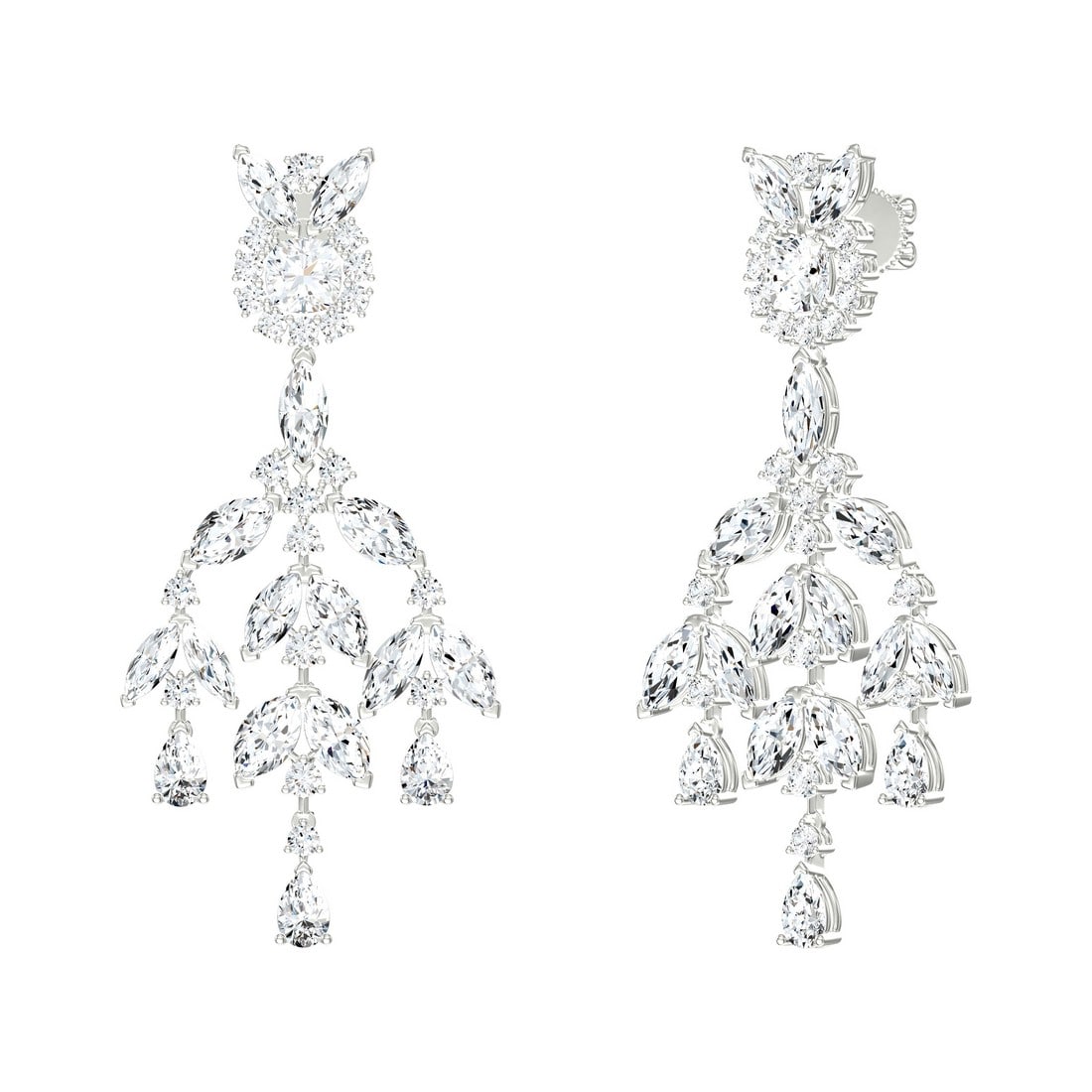 18K White Gold 16.12 tcw Natural Diamond Earrings: Gold Type: 18K White Gold Approximate Total Gold Weight (gm): 13.05 Natural Diamond Shape(s): Round/Cushion/Marquise/Pear Total Natural Diamond Weight: 16.12 carat No. of Natural Diamonds: 76
