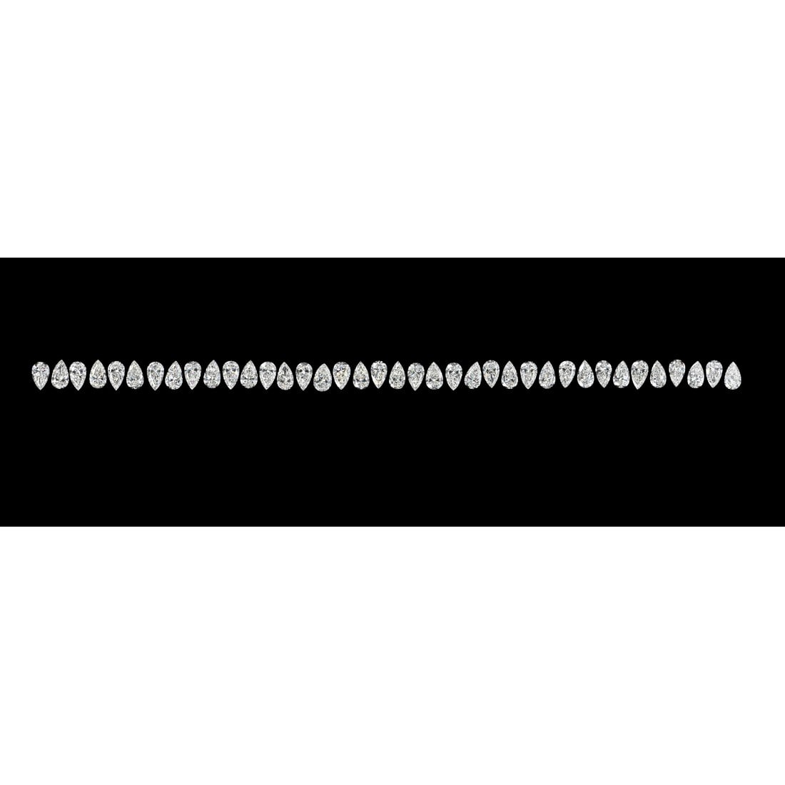 11.83 ct Pear Cut Diamond Tennis Bracelet Layout Set: COMPLIMENTARY SETTING All Diamond Layouts are GIA graded and come with GIA certificates for each Diamond Diamond cut Shape: Pear Diamond size and carat range: 0.30-0.35 Clarity Range: VS1-VS2