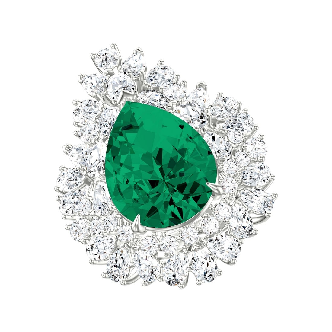 18K White Gold 10.64 tcw Diamonds with Natural Emerald Ring: Gold Type: 18K White Gold Approximate Total Gold Weight (gm): 8.72 Natural Diamond Shape(s): Round/Emerald/Oval/Pear Total Natural Diamond Weight: 10.64 carat No. of Natural Diamonds: 45 Col