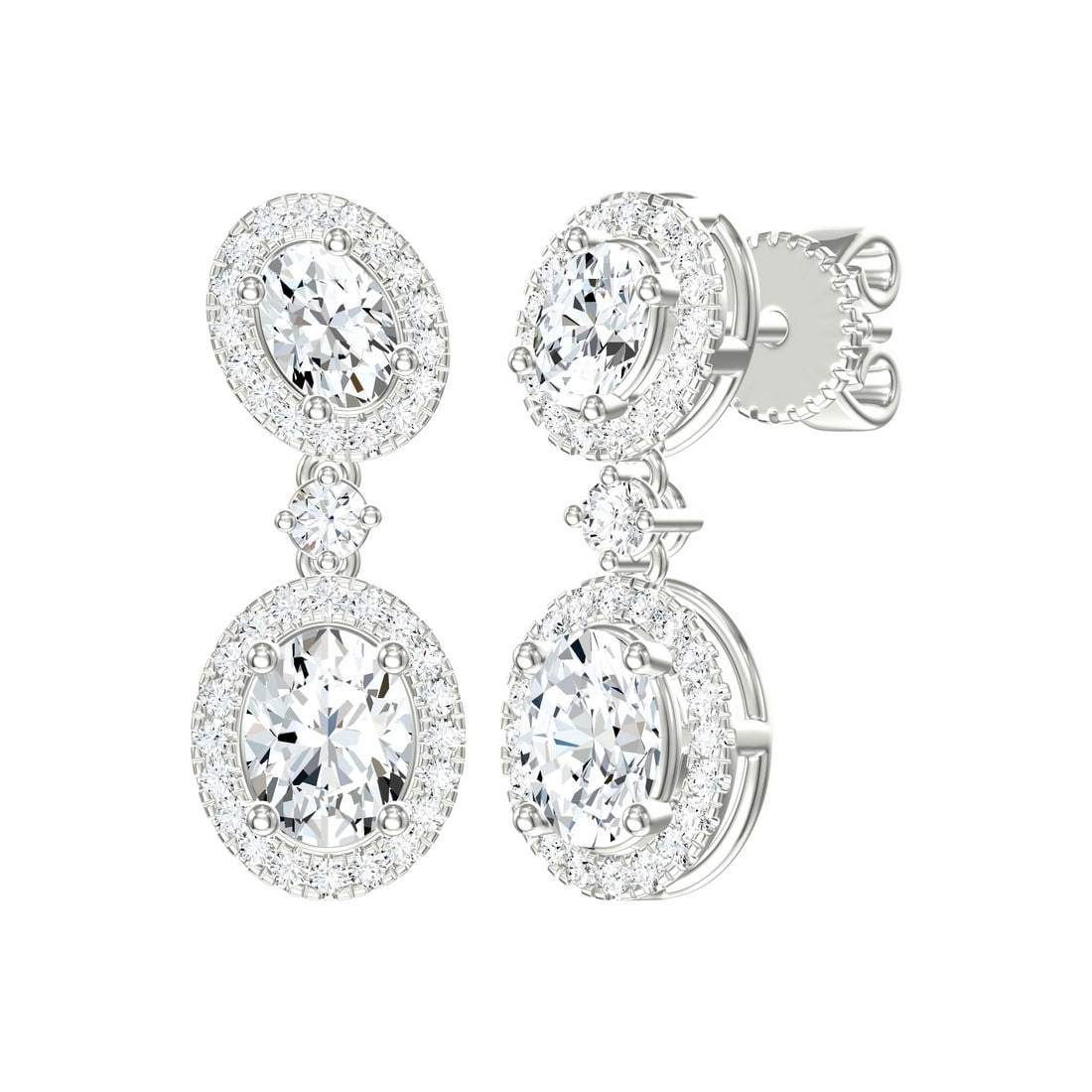 18K White Gold 1.44 tcw Natural Diamond Earrings: Gold Type: 18K White Gold Approximate Total Gold Weight (gm): 3.36 Natural Diamond Shape(s): Round/Oval Total Natural Diamond Weight: 1.44 carat No. of Natural Diamonds: 80 Color of Natural
