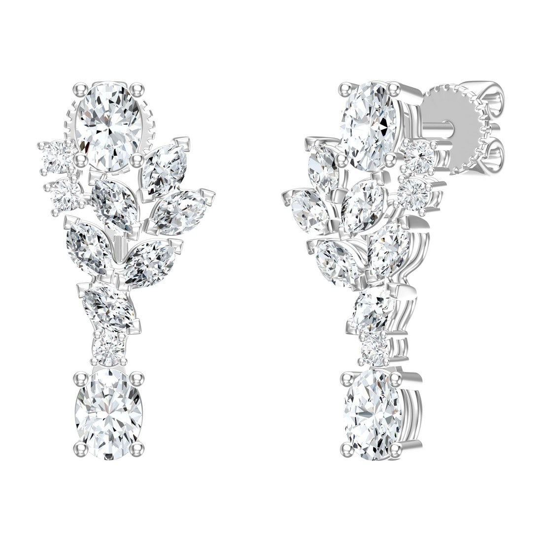 18K White Gold 2.08 tcw Natural Diamond Earrings: Gold Type: 18K White Gold Approximate Total Gold Weight (gm): 3.32 Natural Diamond Shape(s): Round/Marquise/Oval Total Natural Diamond Weight: 2.08 carat No. of Natural Diamonds: 22 Color of