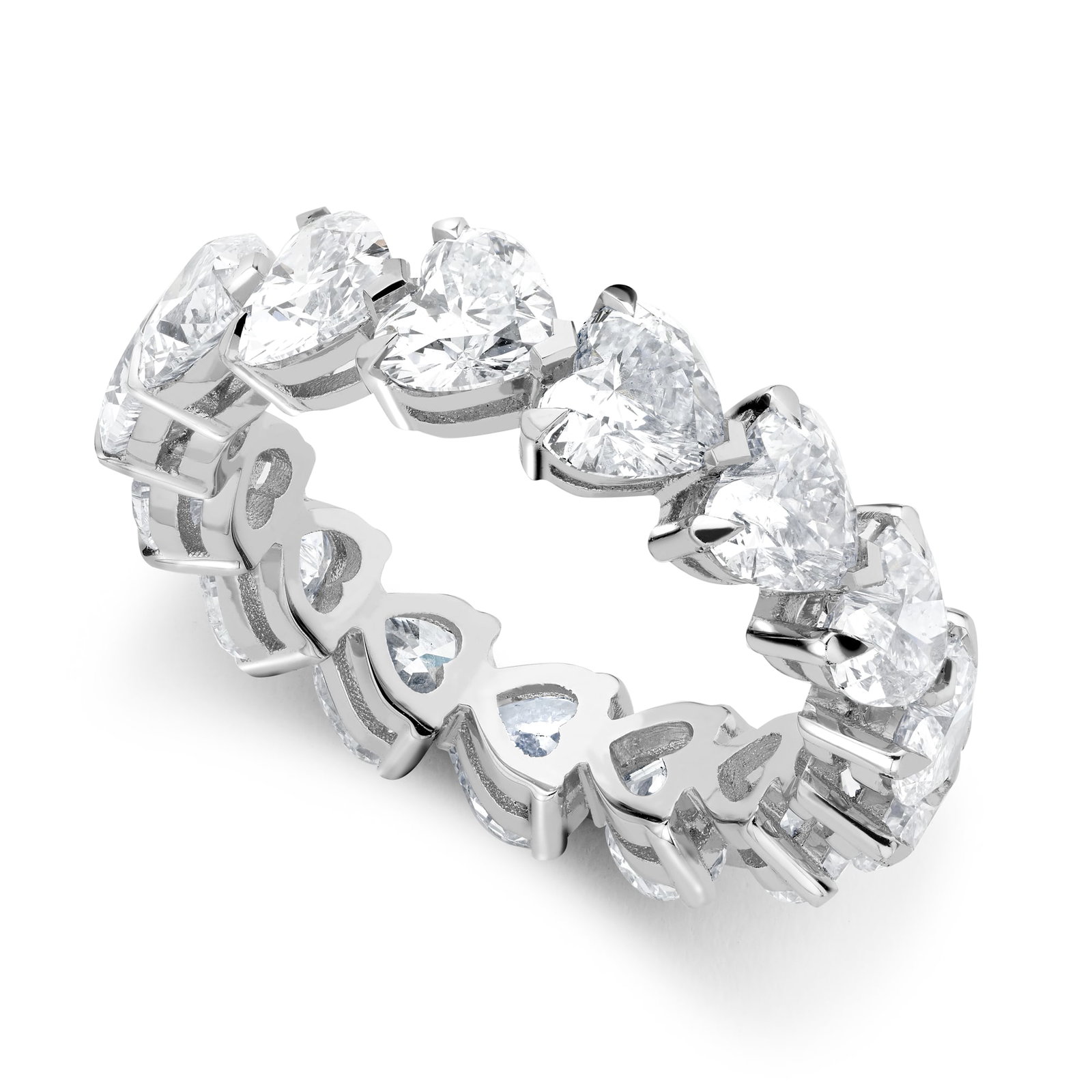 14k White Gold 7.80 ct Heart Cut Diamond Eternity Band: All Diamond are GIA graded and come with GIA certificates for each Diamond Gold Content: 14k White Gold Diamond cut Shape: Heart Diamond size and carat range: 0.50-0.53 Clarity Range: VS Col