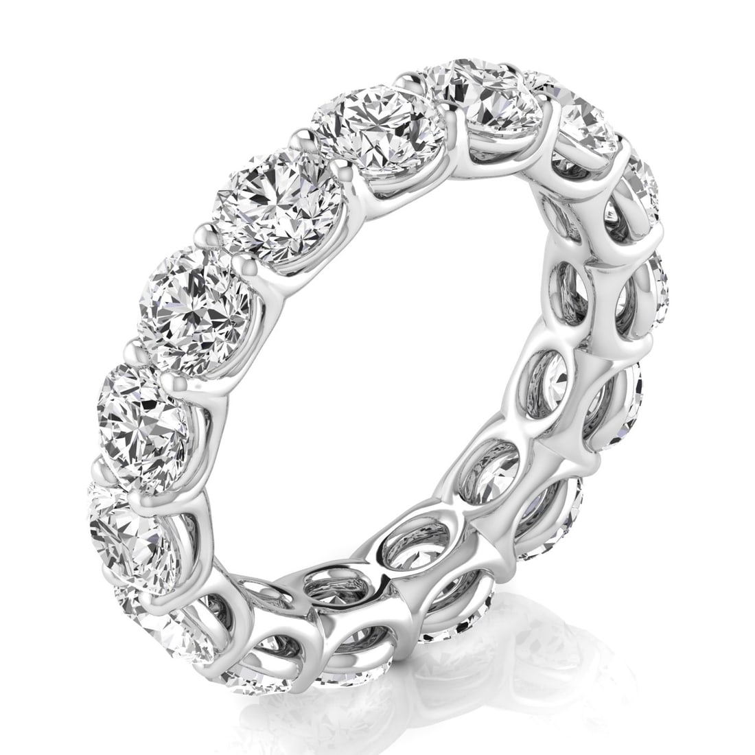 14k White Gold 5.40 ct Round Cut Diamond Eternity Band: All Diamond are GIA graded and come with GIA certificates for each Diamond Gold Content: 14k White Gold Diamond cut Shape: Round Diamond size and carat range: 0.30-0.35 Clarity Range: VS Col