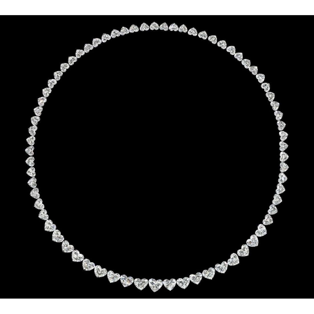 40.88 ct Heart Cut Diamond Necklace Layout Set: COMPLIMENTARY SETTING All Diamond Layouts are GIA graded and come with GIA certificates for each Diamond Diamond cut Shape: Heart Diamond size and carat range: 0.30 - 1.32 Clarity Range: VVS2 -
