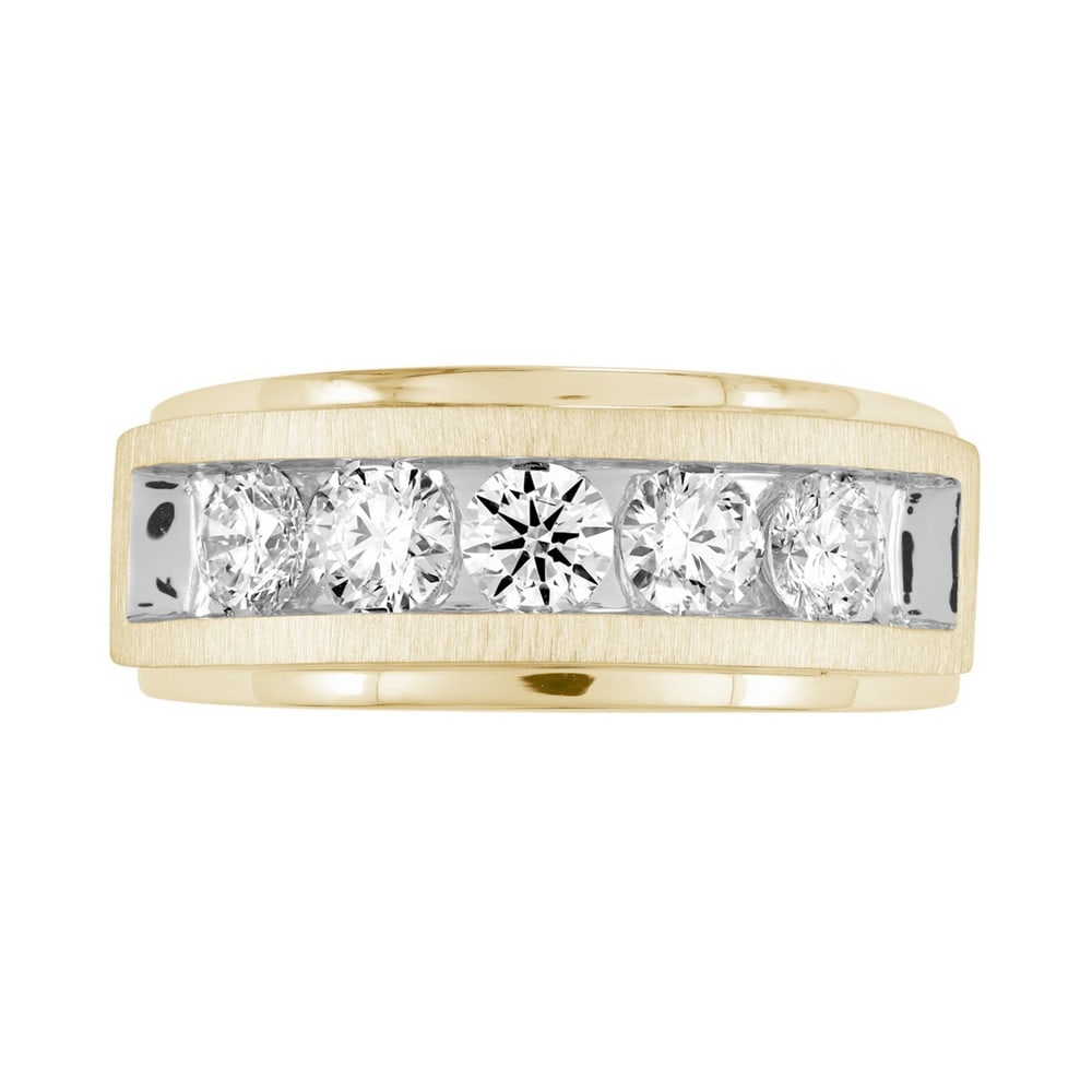 18kt Yellow Gold 1.46ct Diamond Men's Band: Gold Content: 18kt Yellow Gold Size (US): 10 Gold Weight in gram (approximate): 9.19 Shape of Diamonds: Round # of diamonds Including Center: 5 Size Range of Diamonds: 0.300-0.33ct Color Range :