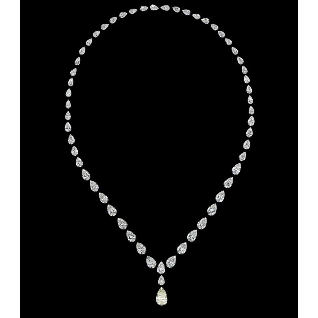 38.41 ct Pear Cut Diamond Necklace Layout Set: COMPLIMENTARY SETTING All Diamond Layouts are GIA graded and come with GIA certificates for each Diamond Diamond cut Shape: Pear Diamond size and carat range: 0.30-3.01 Clarity Range: VVS2-VS2