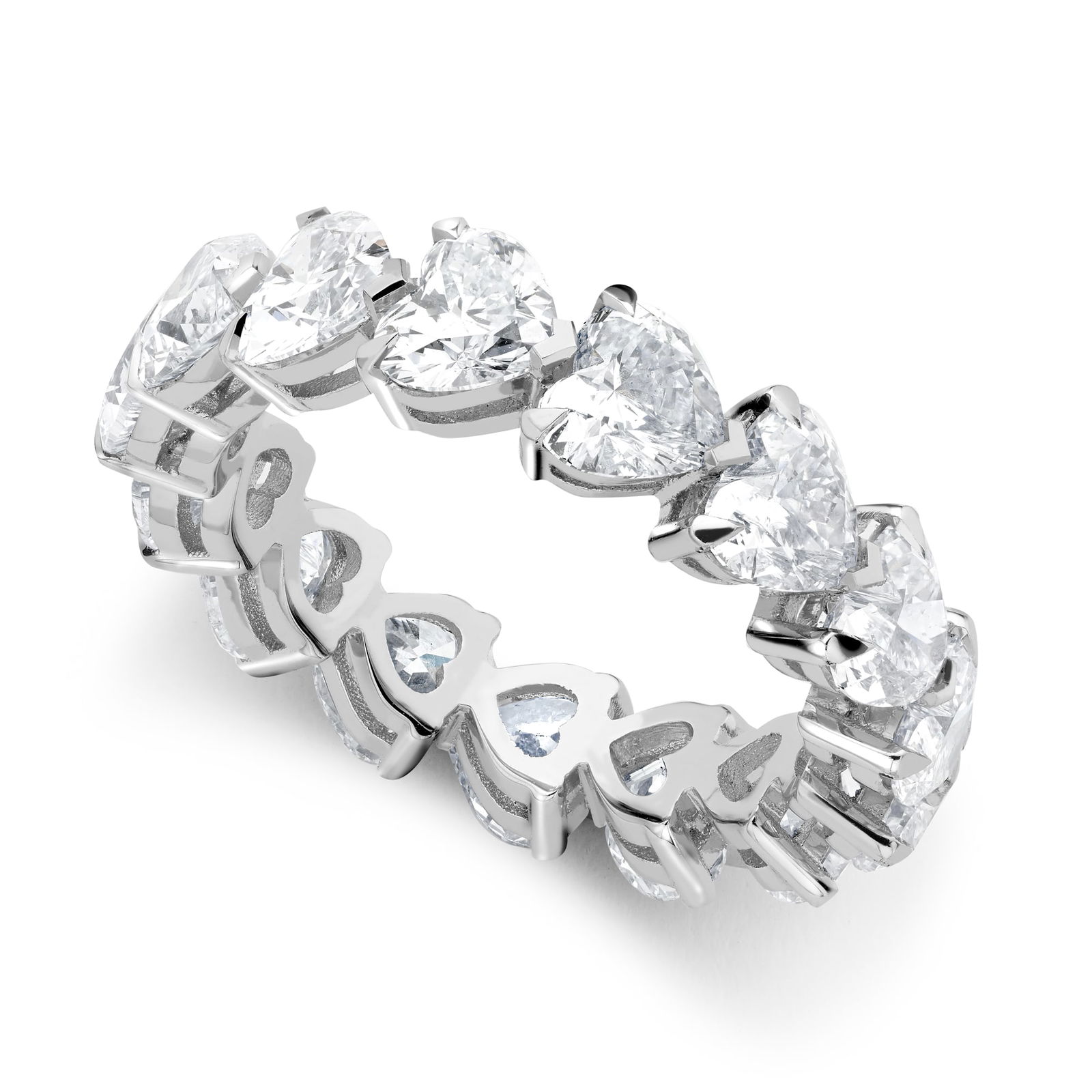 14k White Gold 7.80 ct Heart Cut Diamond Eternity Band: All Diamond are GIA graded and come with GIA certificates for each Diamond Gold Content: 14k White Gold Diamond cut Shape: Heart Diamond size and carat range: 0.50-0.53 Clarity Range: VS Col