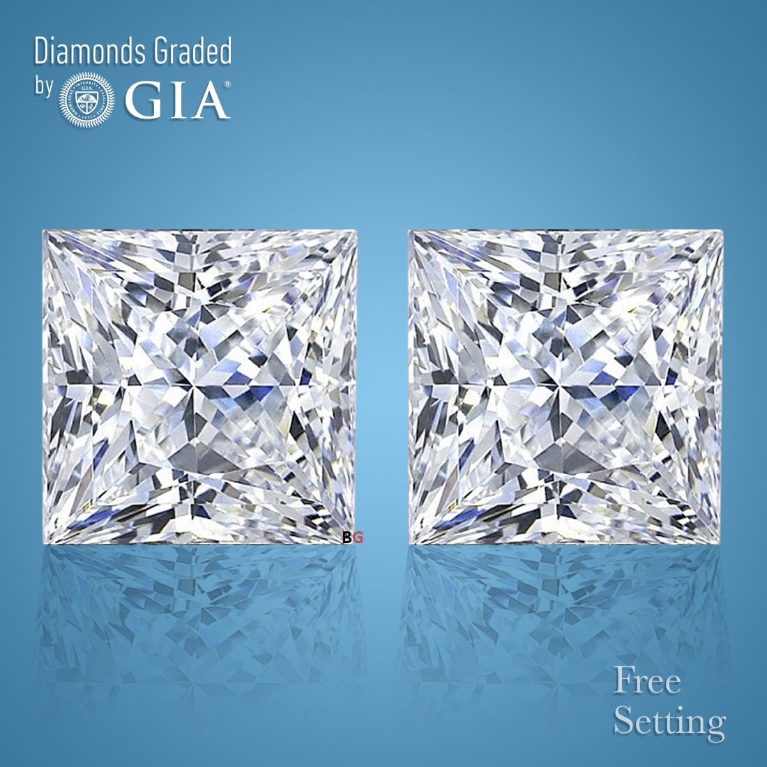 4.05 ct Princess cut GIA Graded Natural Diamond Pair: 1) Click here to view HD 360 Spinning Image